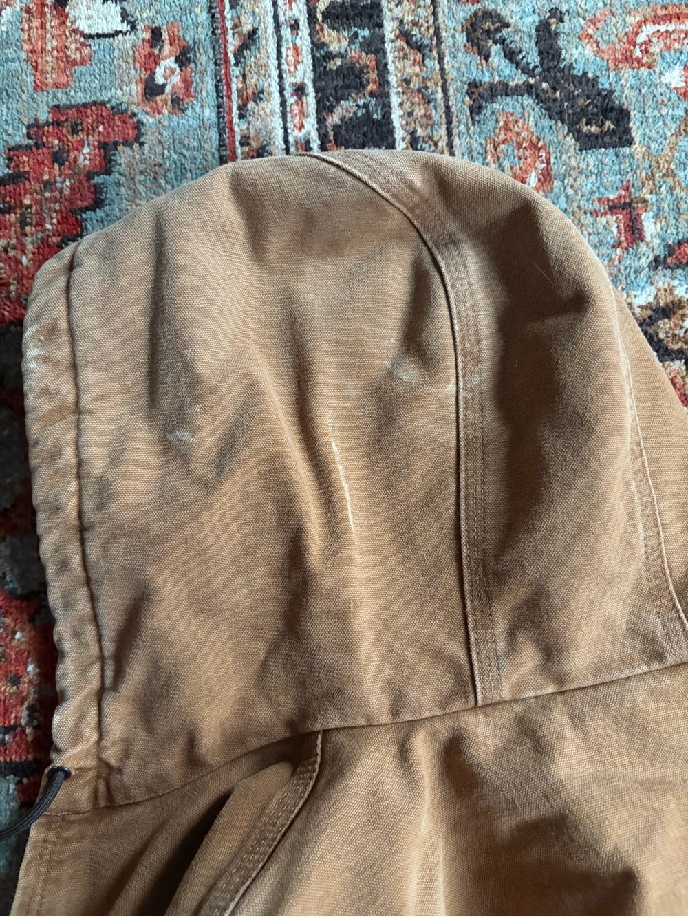 Carhartt Brown Hooded Work Coat with Black Lining - Picture 3 of 5